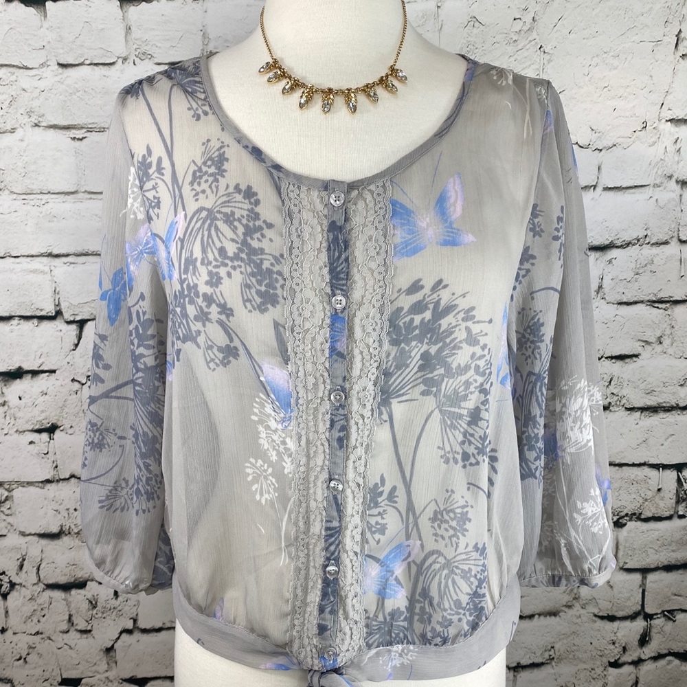 Express Sheer Button Down Top Size S butterfly
